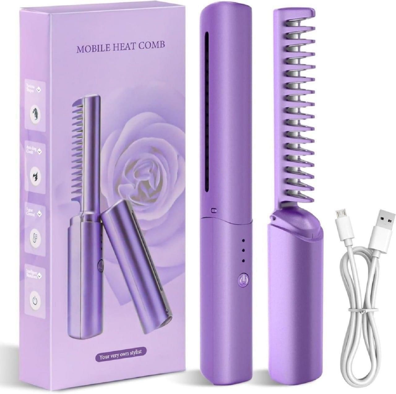 Meneflix Portable Mini Hair Straightener Cordless Rechargeable Mini Adjustable Hair Straightener Hot Comb cs2856-ri
