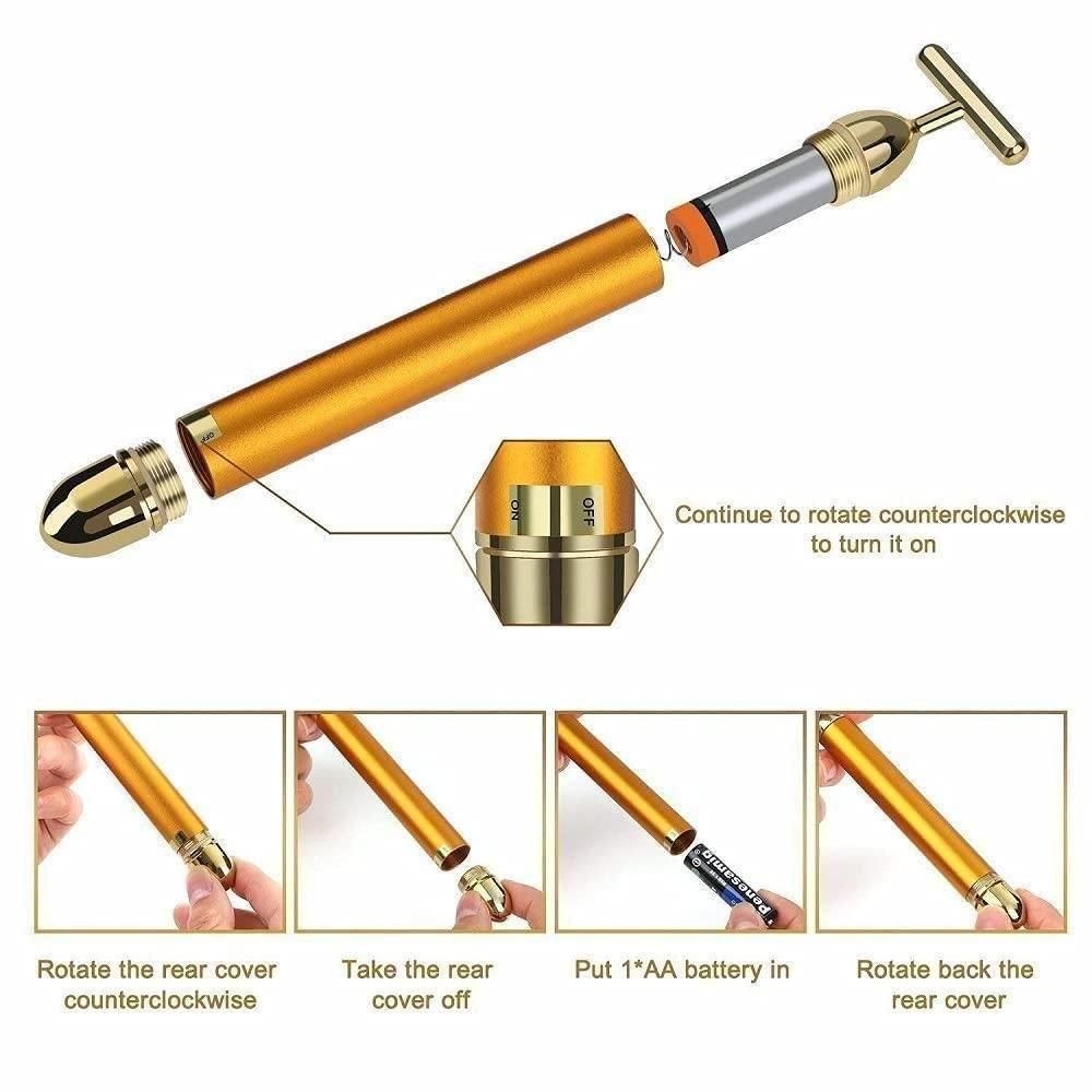24K Gold Energy Beauty Bar Electric Facial Massage Roller cs2856-ri
