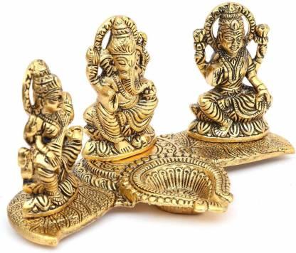 Design Gold Plated Lakshmi Ganesh Saraswati Idol with Deepak Showpiece cs2856-ri