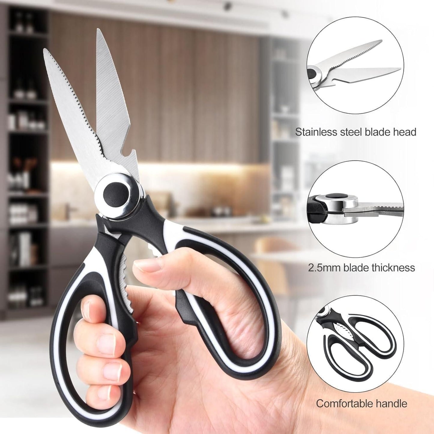Multifunction Kitchen Scissors - Chicken Bone Meat Vegetable Cutter Nutcracker Bottle Openers Tools, 1 Pcs cs2856-ri
