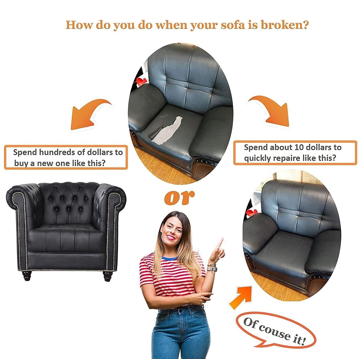 Leather Repair Patch Tape kit for Couches & Furniture Sofa cs2856-ri