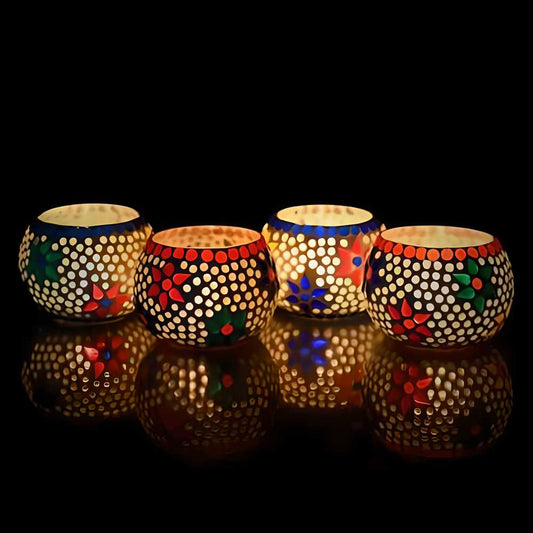 eCraftIndia Set of 4 Mosaic Glass Decorative Tea Light Holder cs2856-ri
