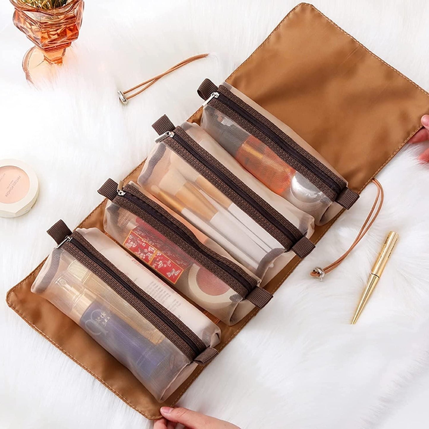 4-in-1 Detachable Hanging Toiletry Bag Foldable Travel Makeup Bag cs2856-ri
