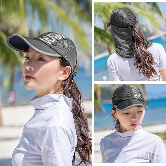 Sun Cap with Detachable Cotton Face Cover For Women cs2856-ri