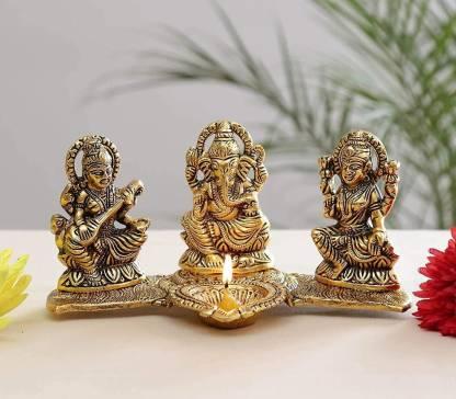 Design Gold Plated Lakshmi Ganesh Saraswati Idol with Deepak Showpiece cs2856-ri