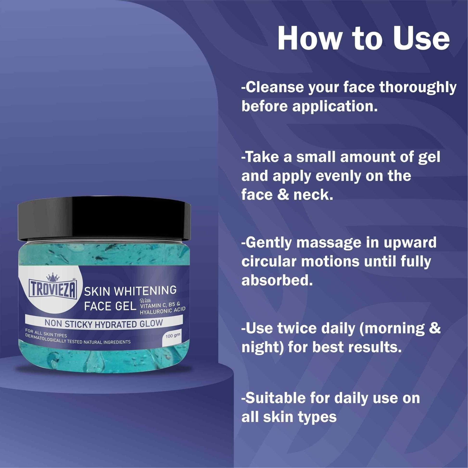 Trovieza Skin Whitening & Brightening Face Gel for Hydrated natural Glow, with Vitamin C, B5 & Hyaluronic, Non sticky, for all skin type, 100gm cs2856-ri
