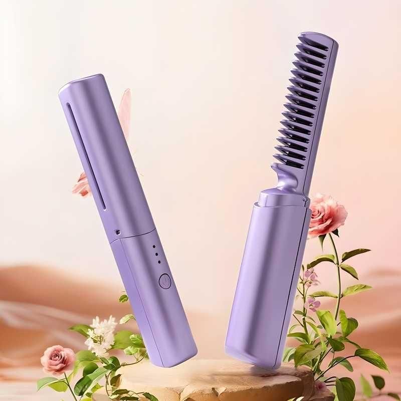 Meneflix Portable Mini Hair Straightener Cordless Rechargeable Mini Adjustable Hair Straightener Hot Comb cs2856-ri