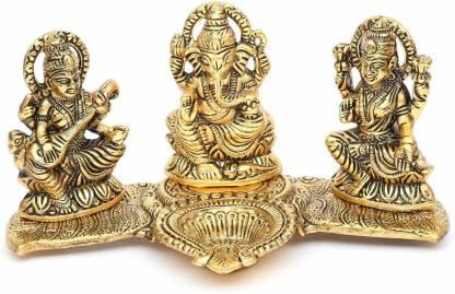 Design Gold Plated Lakshmi Ganesh Saraswati Idol with Deepak Showpiece cs2856-ri