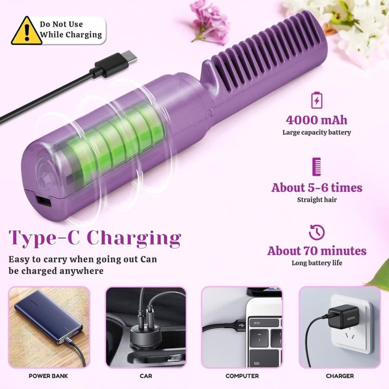 Meneflix Portable Mini Hair Straightener Cordless Rechargeable Mini Adjustable Hair Straightener Hot Comb cs2856-ri