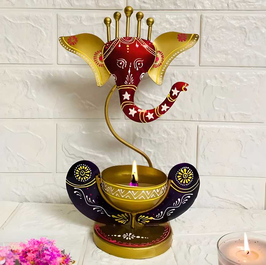 Intricately Crafted Spiritual Decor Ganesha with Tealight Candle Holder cs2856-ri