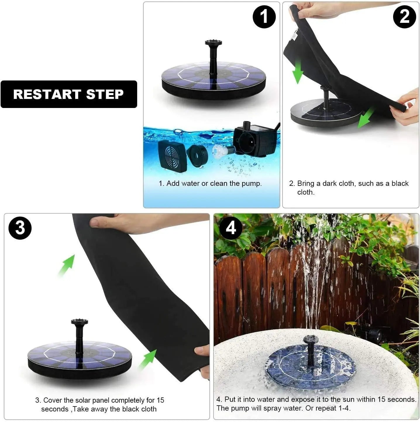Fountain Solar Power Floating Water Pump for Pool Pond Garden and Patio Plants Round 7V 1.4W (Black) cs2856-ri
