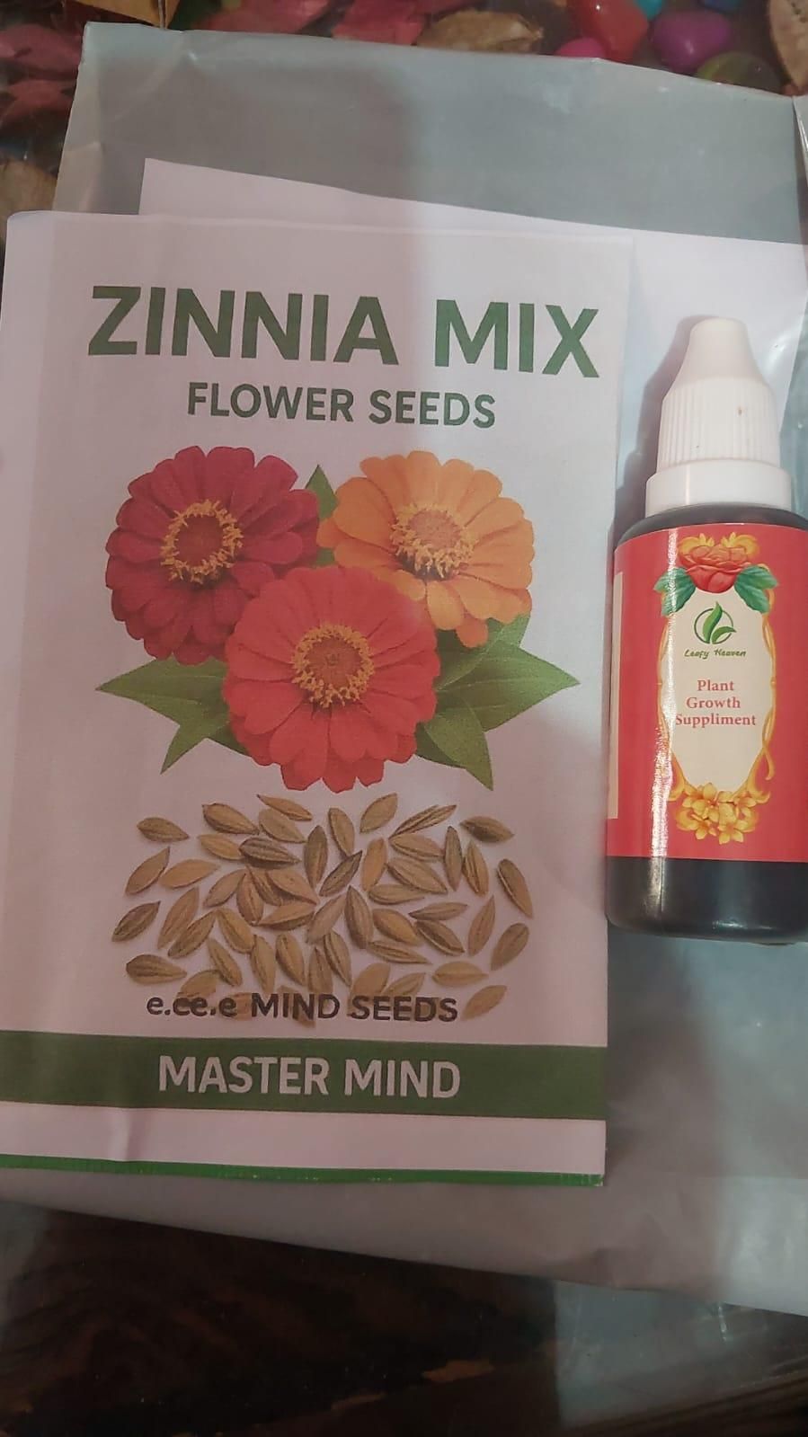ZINNIA seeds pack of 1 (100 seeds approx) with Free Plant Growth Booster and Supplement Vol. 30ml cs2856-ri