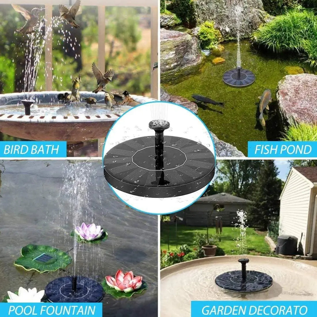 Fountain Solar Power Floating Water Pump for Pool Pond Garden and Patio Plants Round 7V 1.4W (Black) cs2856-ri