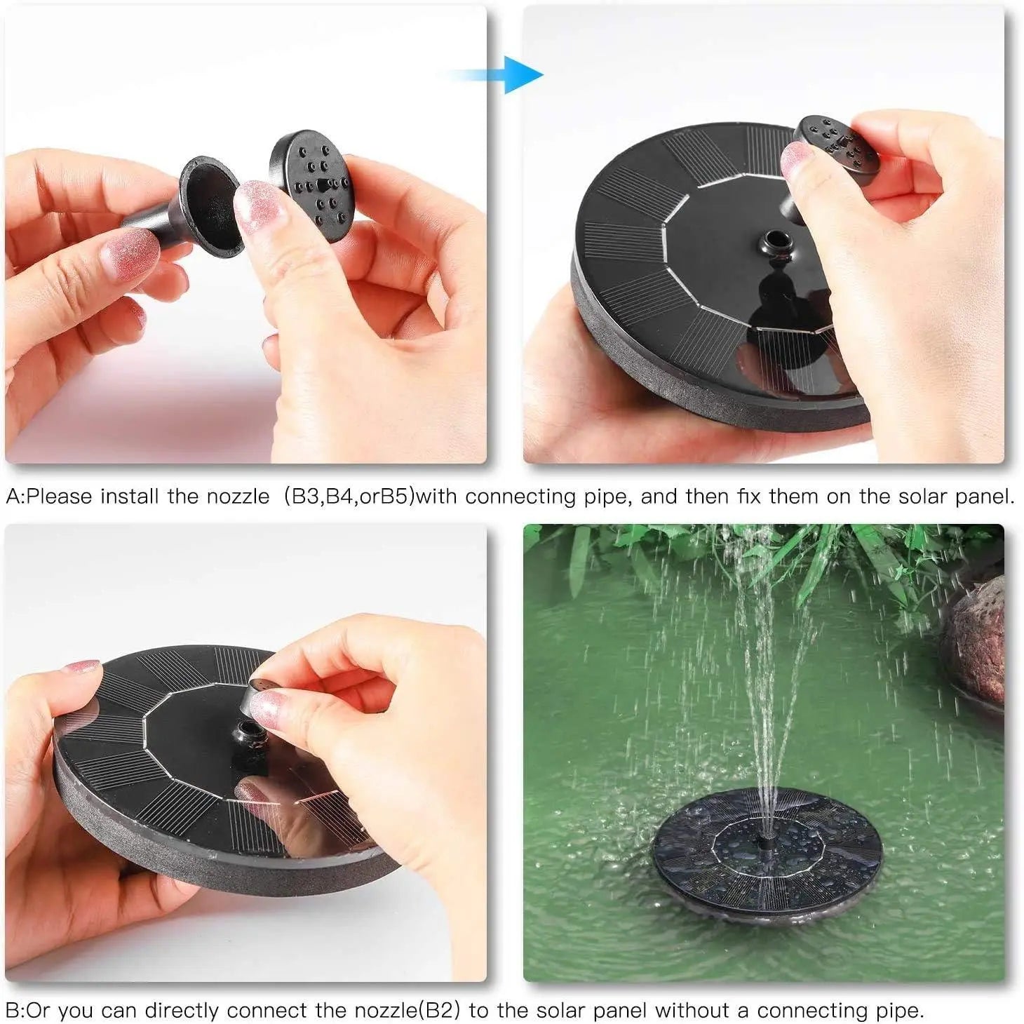 Fountain Solar Power Floating Water Pump for Pool Pond Garden and Patio Plants Round 7V 1.4W (Black) cs2856-ri