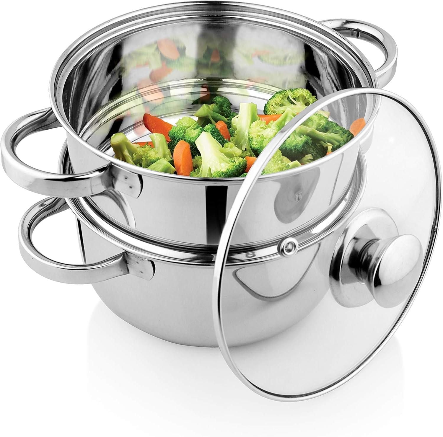 Stainless Steel 2 Tier Steamer Set with Lid cs2856-ri