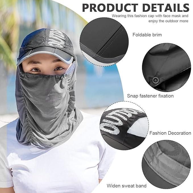 Sun Cap with Detachable Cotton Face Cover For Women cs2856-ri