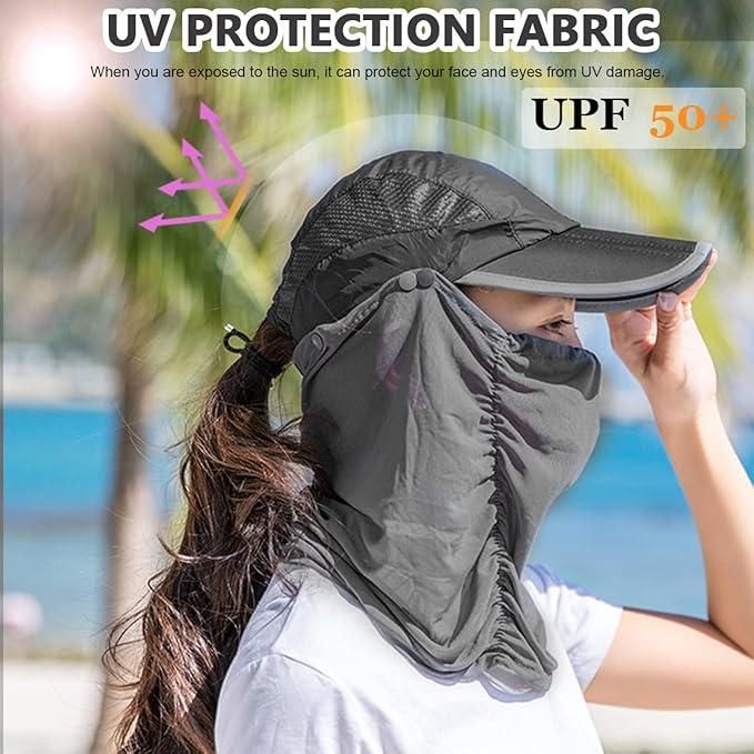 Sun Cap with Detachable Cotton Face Cover For Women cs2856-ri