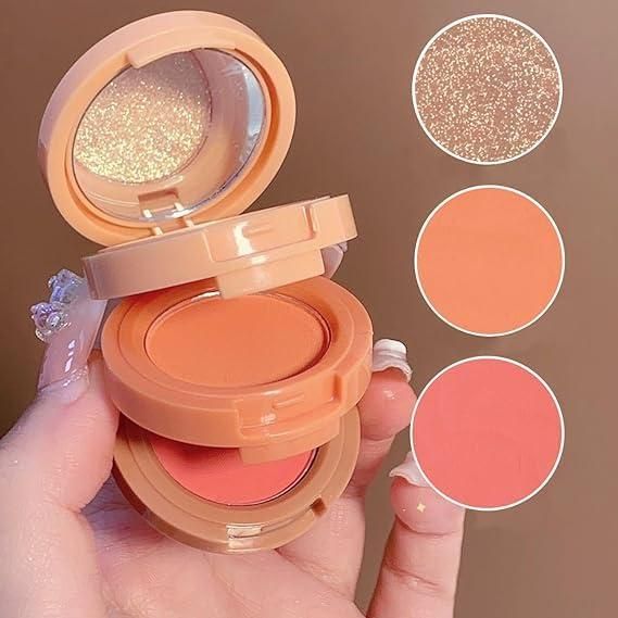 3 in1 Face Blusher + Highlighter with Mini Compact Travel Friendly Palette cs2856-ri