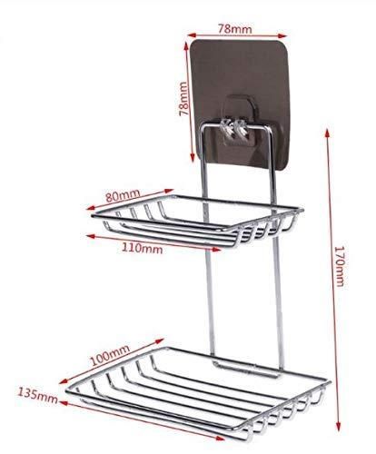 Soap Dish Holder-Wall Mounted Double Layered  Stainless Steel Soaps Storage Rack with Hook cs2856-ri
