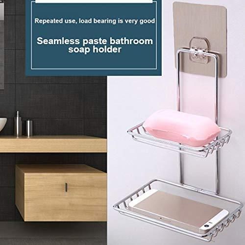 Soap Dish Holder-Wall Mounted Double Layered  Stainless Steel Soaps Storage Rack with Hook cs2856-ri