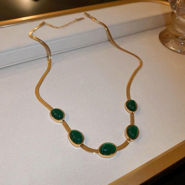 Oval Green Crystal Pendant Necklace Set With Bracelet cs2856-ri